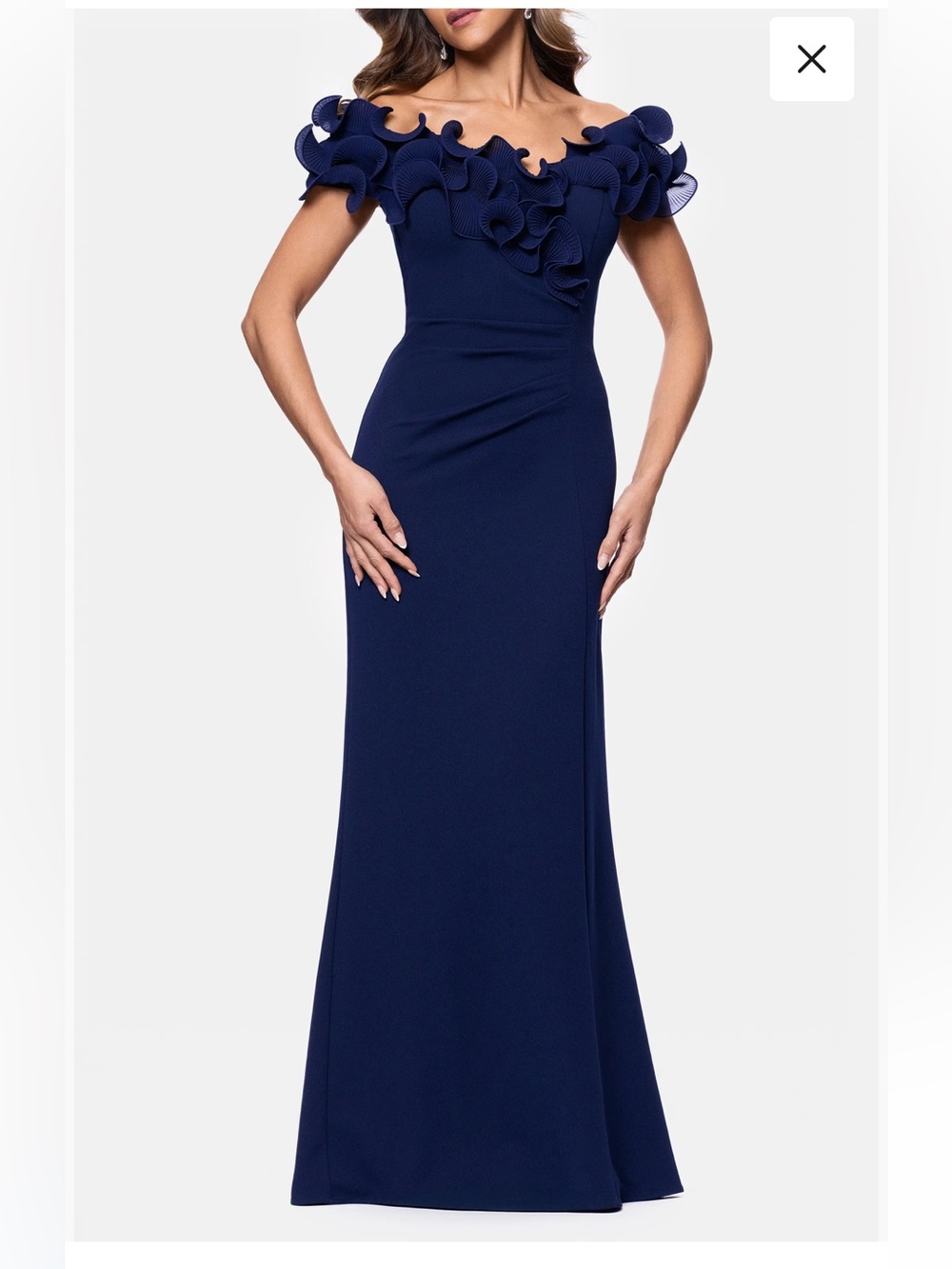 Lace Detail Off the Shoulder Sheath Gown
Xscape Evenings